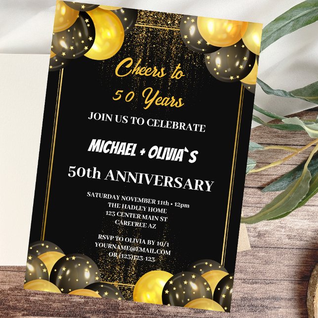 Black and Gold Modern 50th Anniversary Invitation (Creator Uploaded)