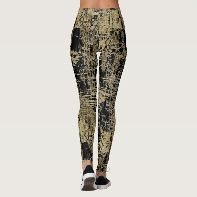 Black and Gold Modern Art Leggings (Back)