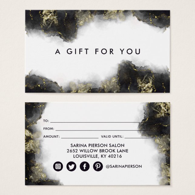 Black And Gold Modern Art Liquid Ink Gift Card (Front & Back)