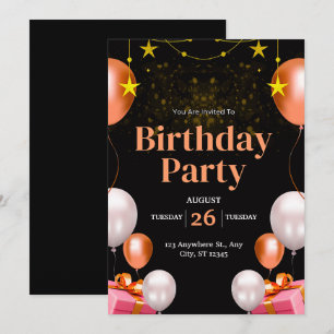 Black And Gold Modern Birthday Invitation
