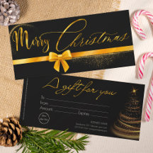 Black and gold modern christmas gift certificate
