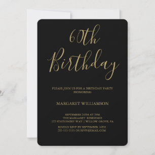 Black and Gold Modern Elegance Photo 60th Birthday Invitation