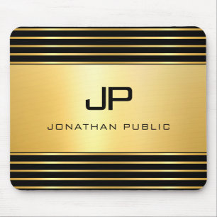 Black And Gold Modern Elegant Monogram Template Mouse Mat