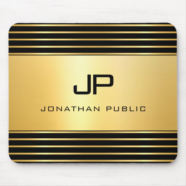 Black And Gold Modern Elegant Monogram Template Mouse Mat (Front)