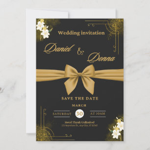 Black and Gold Modern Elegant Wedding Celebration Holiday Card