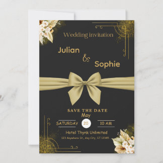Black and Gold Modern Elegant Wedding Celebration  Invitation