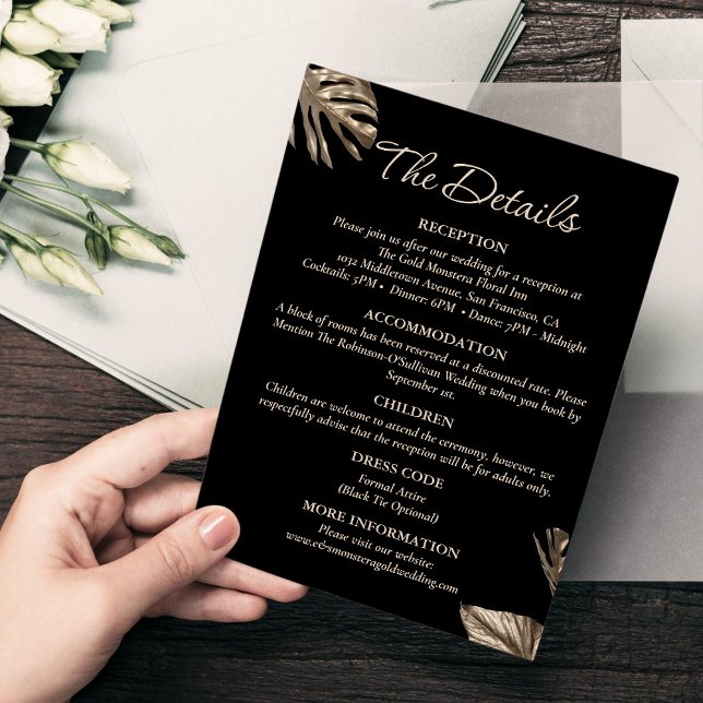 Black and Gold Modern elegant wedding Details  Enclosure Card (Creator Uploaded)