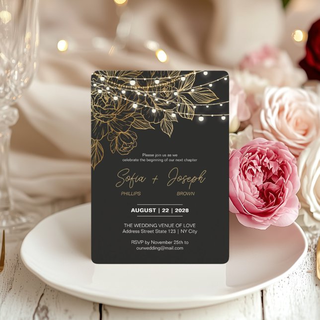 Black And Gold Modern Elegant Wedding Invitation  (Creator Uploaded)
