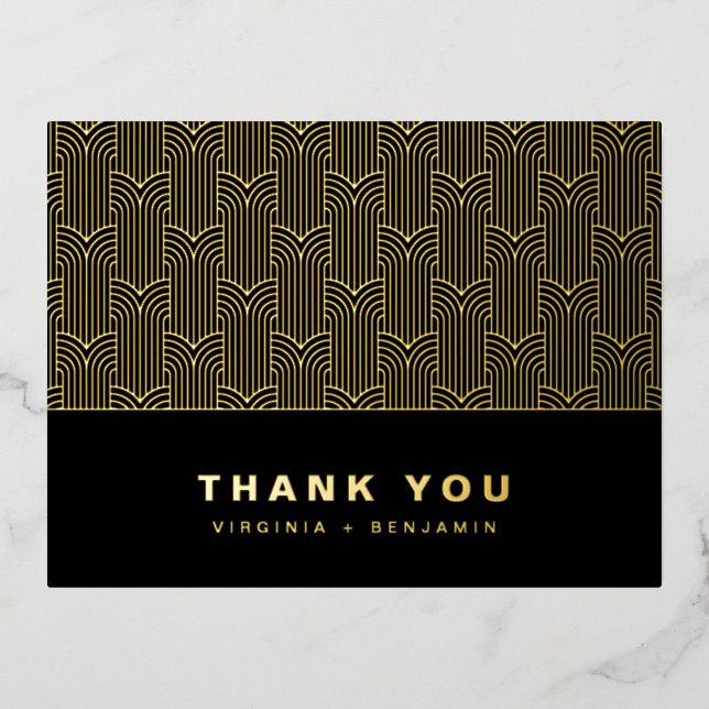 Black and Gold Modern Foil Thank You Card (Front)
