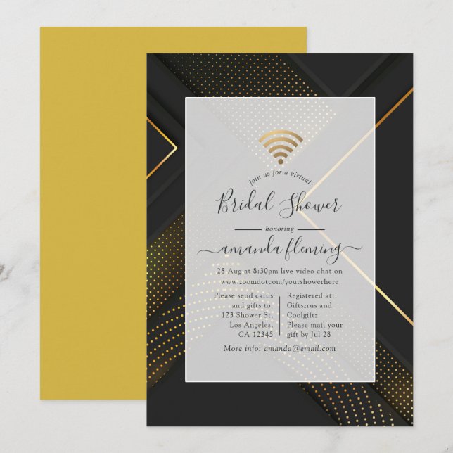 Black and Gold Modern Geometric Virtual Shower Invitation (Front/Back)
