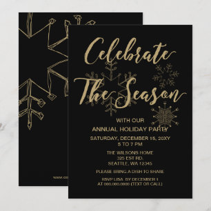 Black and Gold Modern holiday Party Invitation
