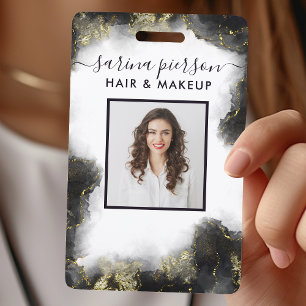 Black And Gold Modern Liquid Watercolor ID ID Badge