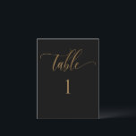 Black and Gold, Modern Minimalist Table Number<br><div class="desc">Modern and elegant minimalist style black and gold table number with modern hand written calligraphy details. Clear area on the bottom allowing you to use all kinds of table number holders without obstructing the number. Modern medium size card for a sleek, simple look. Available in a variety of colours. Have...</div>