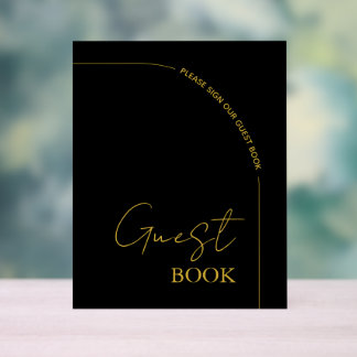 Black and Gold Modern Minimalist Wedding Acrylic Sign