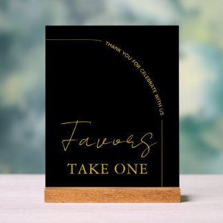 Black and Gold Modern Minimalist Wedding Acrylic Sign