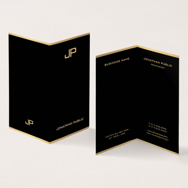 Black And Gold Modern Monogrammed Elegant Business Card (Inside and Outside)