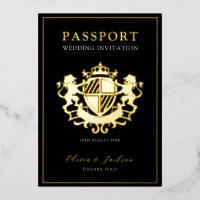 Black and Gold Modern Passport Wedding Invitation