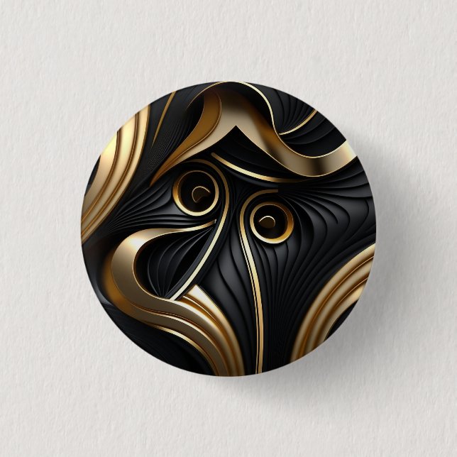 Black and gold modern pattern 3 cm round badge (Front)