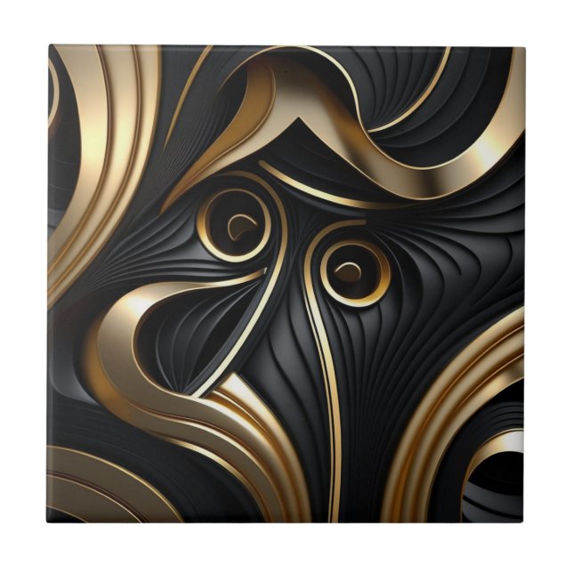 Black and gold modern pattern tile (Front)