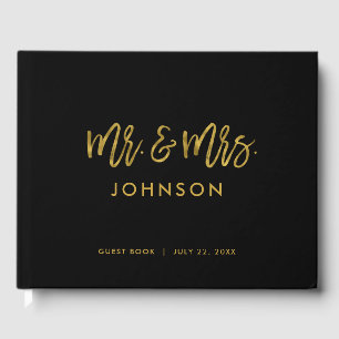 Black and Gold Modern Photo Wedding Guest Book