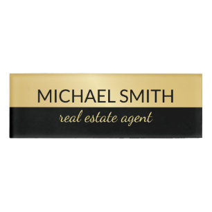 Black and Gold Modern Professional Personalised Name Tag