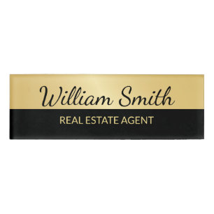 Black and Gold Modern Professional Personalised Name Tag