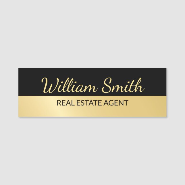 Black and Gold Modern Professional Personalised Name Tag (Front)