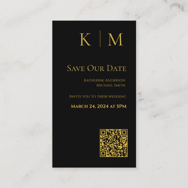 Black and Gold-Modern-Save the Date-QR code- Business Card (Front)