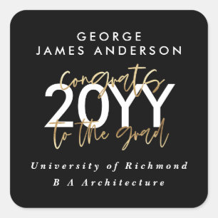 Black and gold modern script stylish graduation square sticker
