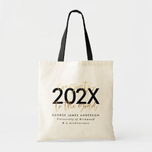 Black and gold modern script stylish graduation tote bag