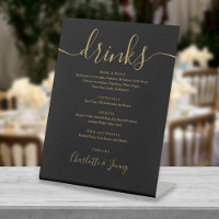 Black And Gold Modern Script Wedding Drinks Menu