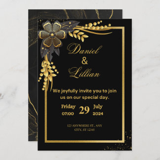 Black and Gold modern wedding invitation
