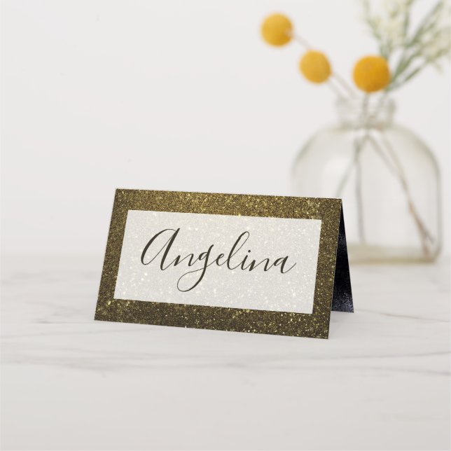 Black and Gold Modern Wedding Place Card (Front)