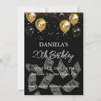 Black and Gold Money Birthday Party Invitation