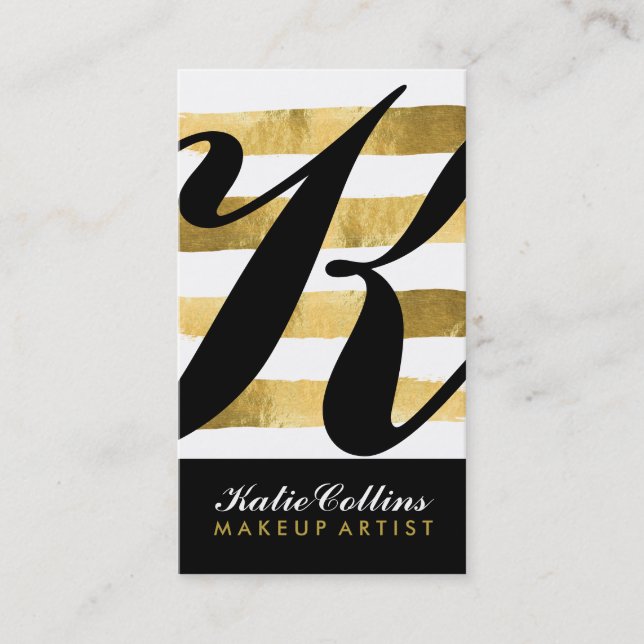 Black and Gold Monogram Business Cards (Front)