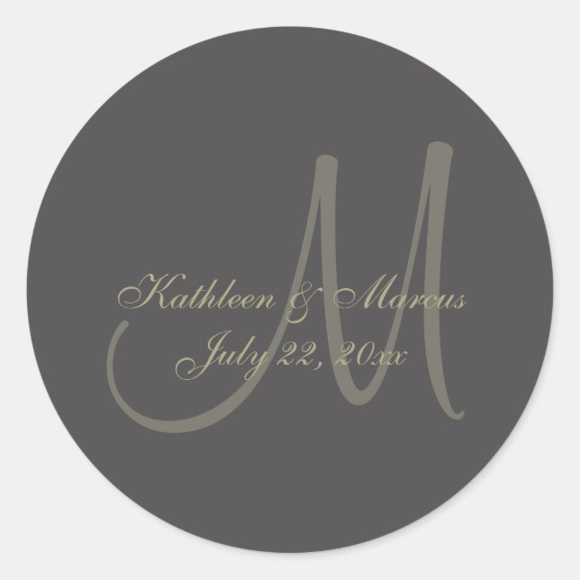 Black and Gold Monogram Classic Round Sticker (Front)