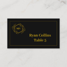Black and Gold Monogram Crest Place Cards