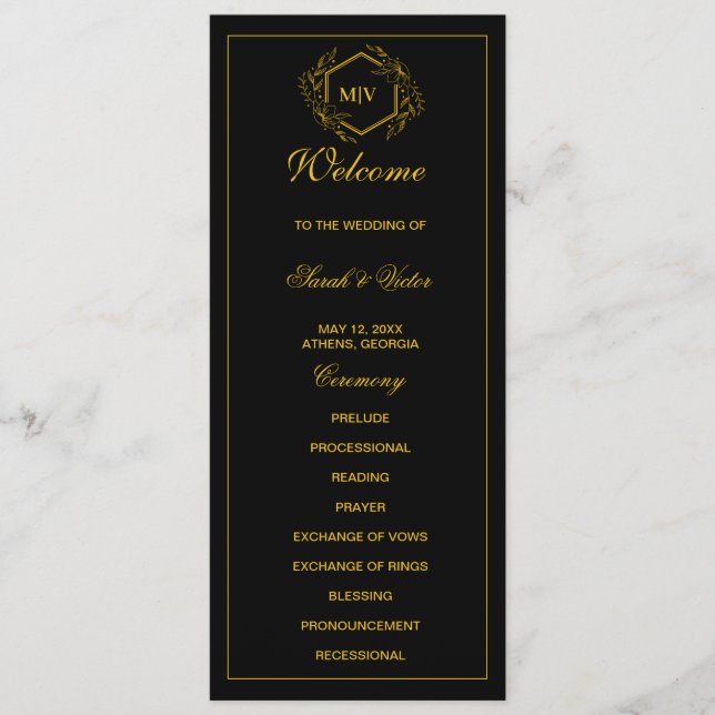 Black and gold Monogram double side program card (Front)