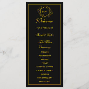 Black and gold Monogram double side program card