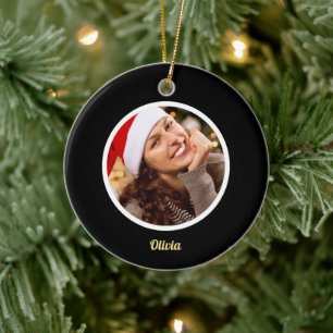 Black and Gold Monogram   Elegant Initial PHOTO Ceramic Tree Decoration