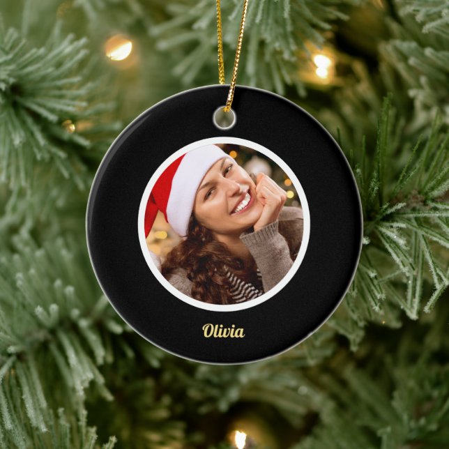 Black and Gold Monogram | Elegant Initial PHOTO Ceramic Tree Decoration (Tree)