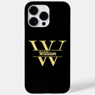 Black and Gold Monogram Elegant Initial Script Case-Mate iPhone 14 Pro Max Case