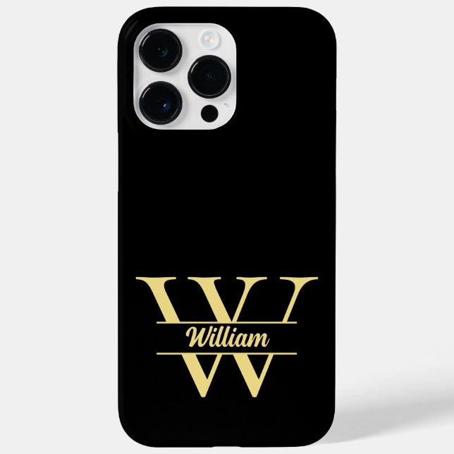 Black and Gold Monogram | Elegant Initial Script  Case-Mate iPhone Case (Back)