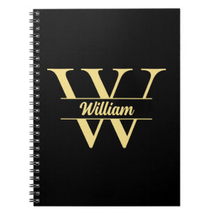 Black and Gold Monogram   Elegant Initial Script  Notebook