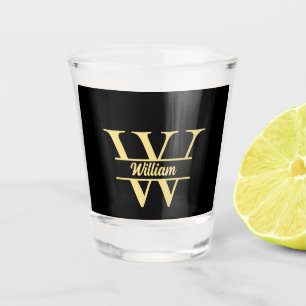  Black and Gold Monogram   Elegant Initial Script Shot Glass