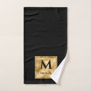Black and Gold Monogram Elegant Luxury Bath Towel Set