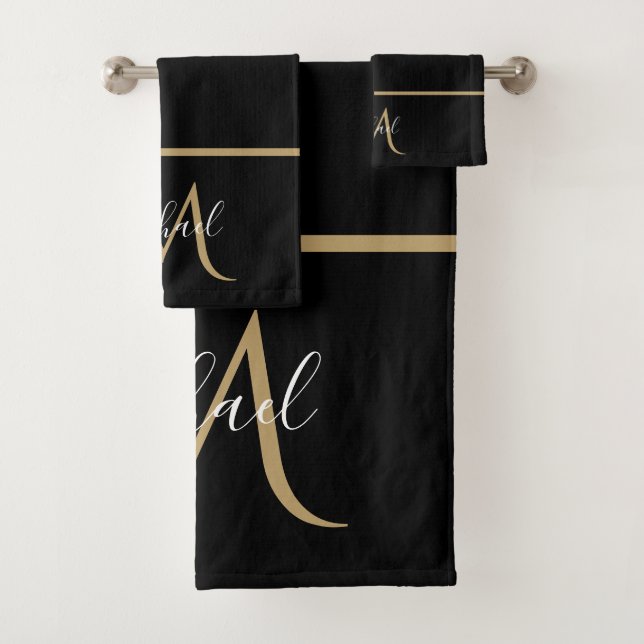 Black and Gold Monogram Elegant Luxury  Bath Towel Set (Insitu)