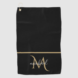 Black and Gold Monogram Elegant Luxury   Golf Towel