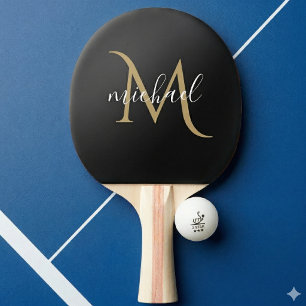 Black and Gold Monogram Elegant Luxury  Ping Pong Paddle