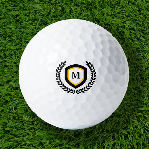 Black and Gold Monogram Logo Crest Golf Balls